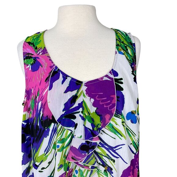 Lane Bryant Sleeveless Lined Colorful Tropical Print Center Ruffle Tank 16 - Picture 2 of 7